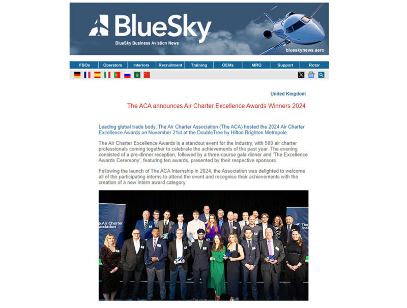 The ACA announces Air Charter Excellence Awards Winners 2024