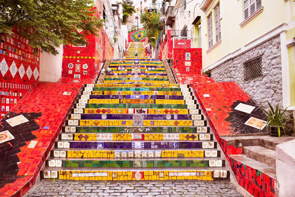 Vibrant tiled steps in Lapa, Rio de Janeiro, Brazil, showcasing colourful artistry perfect for luxury travel and exotic destinations