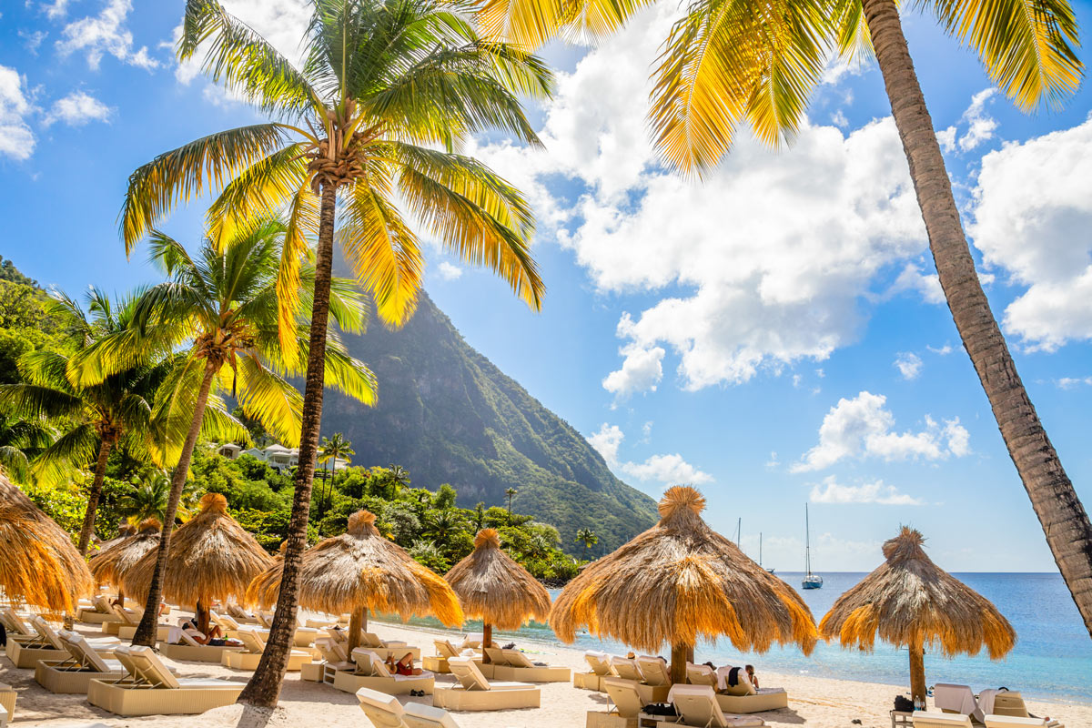 St. Lucia's sunlit beach, lush landscapes, and tranquil luxury make it a top private jet winter travel destination.