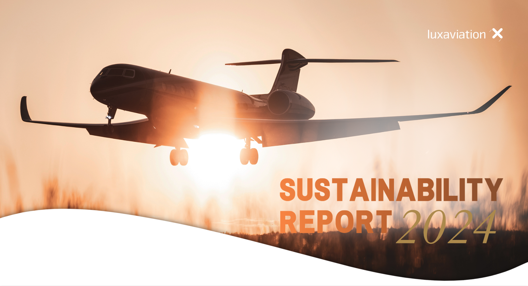 Luxaviation's 2024 Sustainability Report, highlighting the corporate sustainability strategy and transparent progress toward sustainable aviation.